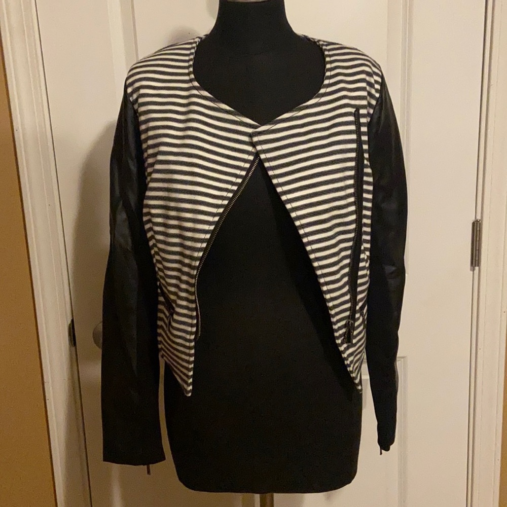Black and White Striped Cropped Jacket